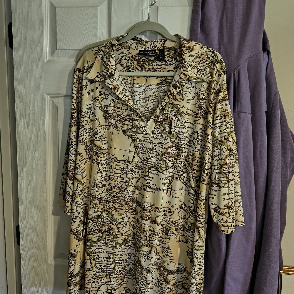 Attitudes by Renee Map Print Tan Shirt